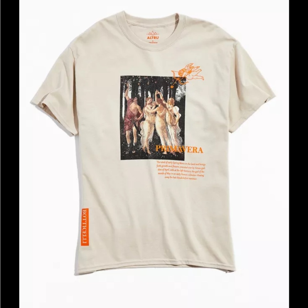 Altru shirt - Primavera Tee - beige 100% cotton large classic art screen print